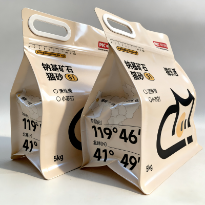 Åttasidig förseglad kattsandspåse med dragkedja